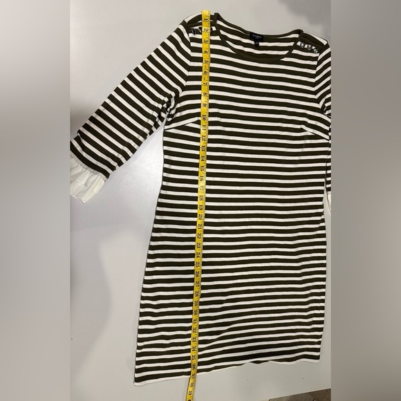 Talbots Striped Olive Green and White Dress Size LP - Picture 8 of 8